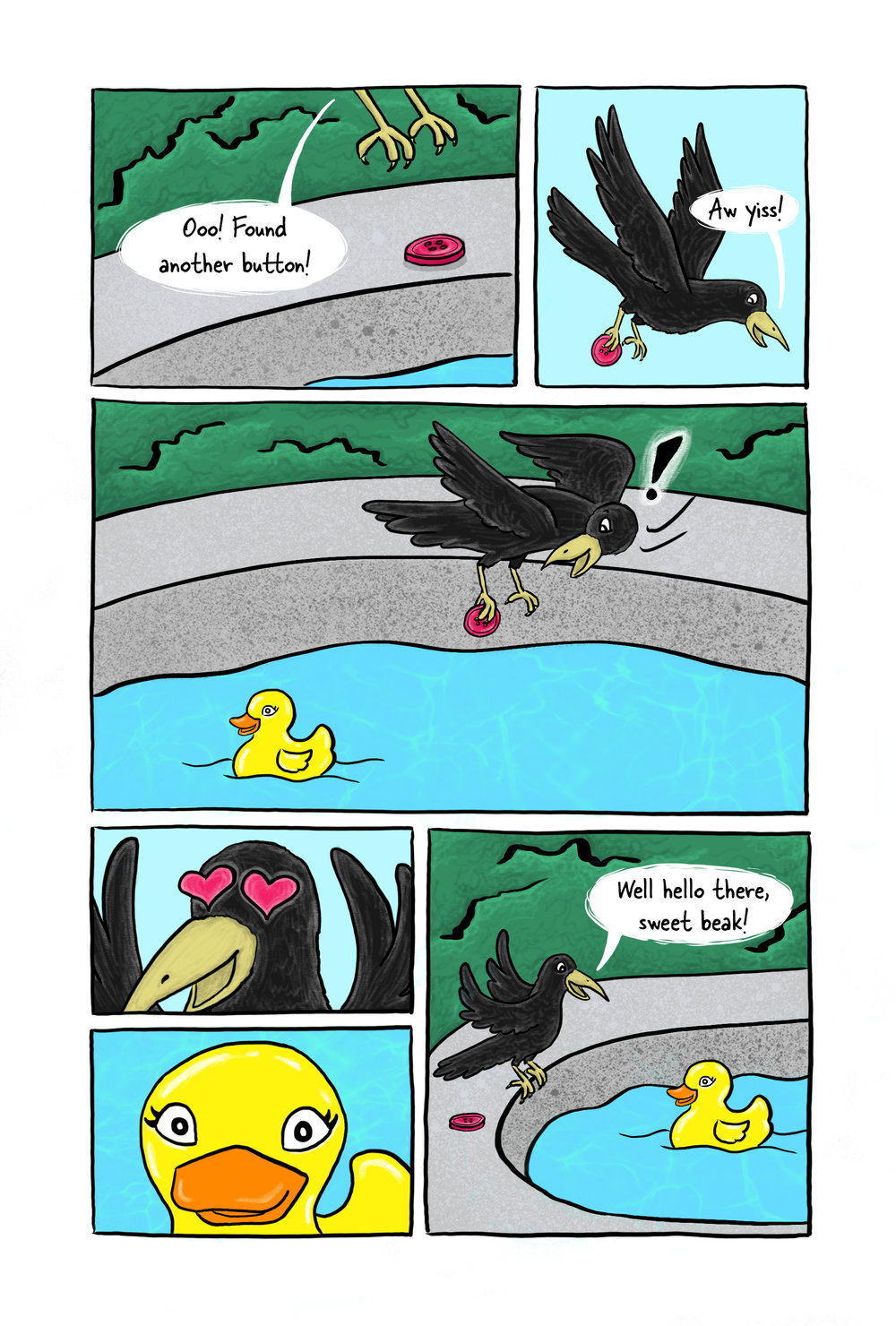 Page 1 Mr. Buttons finds a button and meets a hot tub chlorinator shaped like a yellow duck